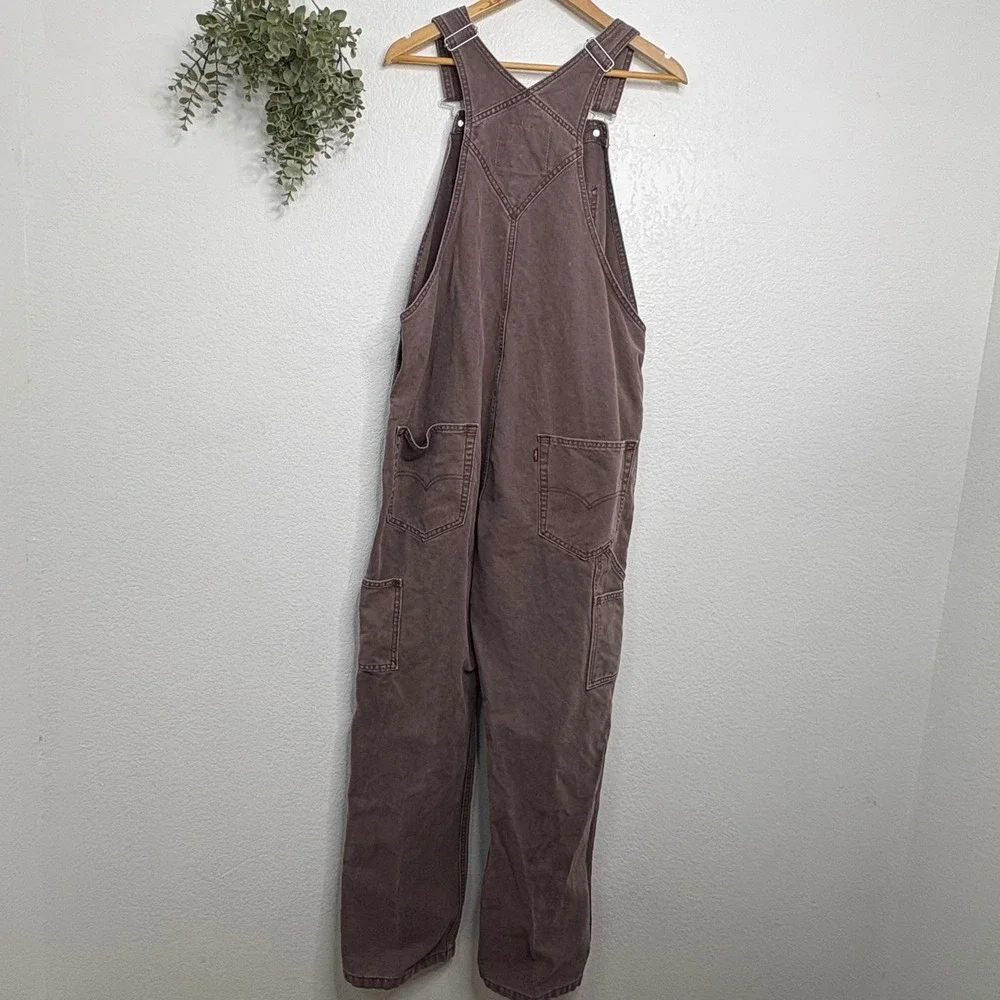 Levis Mens Canvas Carpenter Overalls Brown Utility Workwear Dungarees Large
